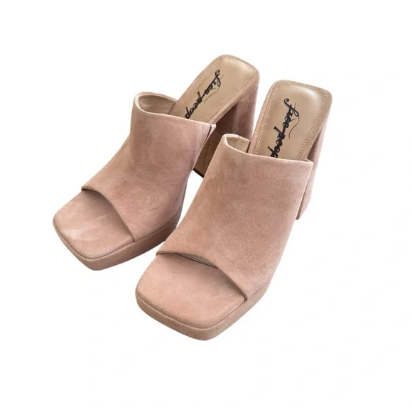 Free People Margo Mules Block Heel Pearl Sand Suede Square 38.5 EU / 8.5 US New - Picture 4 of 12